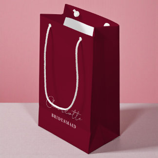 Sacola Para Presentes Pequena Dama de honra | Burgundy Rótulo Minimalista