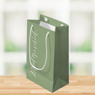 Sacola Para Presentes Pequena Damas de casamento em verde salvia com letra estil