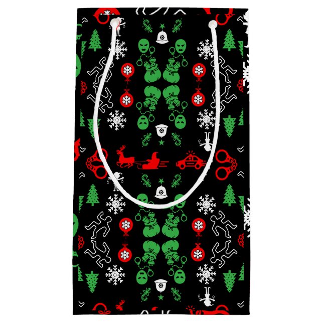 Sacola Para Presentes Pequena Decoração de Natal da Polícia (Frente)