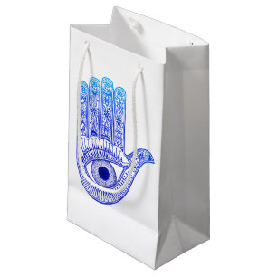 Sacola Para Presentes Pequena Defesa da mão azul de Hamsa/olho mau/mão de Mary