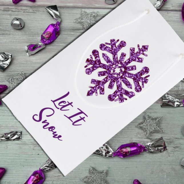 Sacola Para Presentes Pequena Deixe-A Neves Púrpura Floco de Neve (Criador carregado)