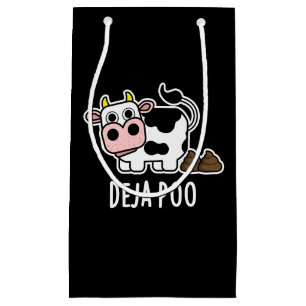 Sacola Para Presentes Pequena Deja Poo Funny Cow Poop Pun Dark BG