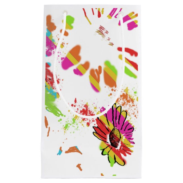 Sacola Para Presentes Pequena Desenho de Listras Daisy Arco-Íris (Frente)