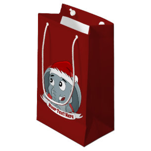 Sacola Para Presentes Pequena Desenho de Natal com um elefante fofo de presente