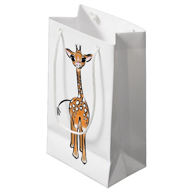 Sacola Para Presentes Pequena Desenho girafa bonito, animais safari (Frente inclinada)