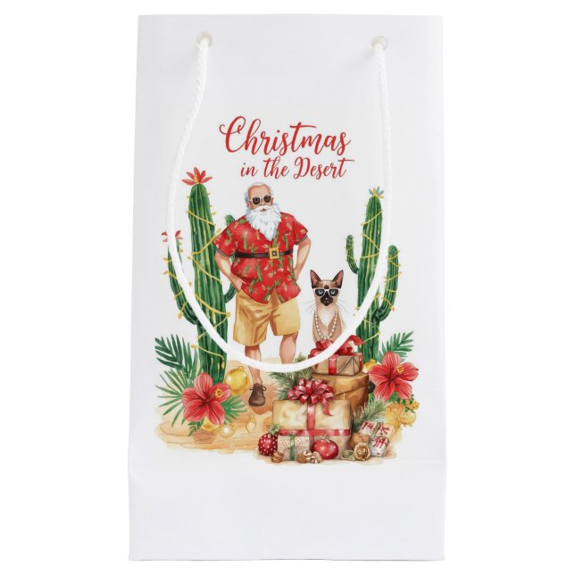 Sacola Para Presentes Pequena Desert Christmas with Cactus Santa Claus  (Frente)