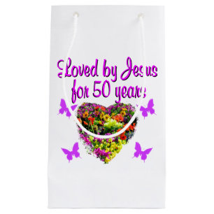 Sacola Para Presentes Pequena DESIGN DE ANIVERSÁRIO bonito PURPLE 50º