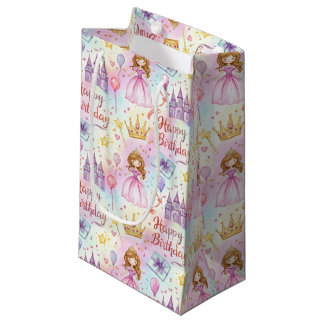 Sacola Para Presentes Pequena Design de Aquarela para Aniversário de Princesa Má