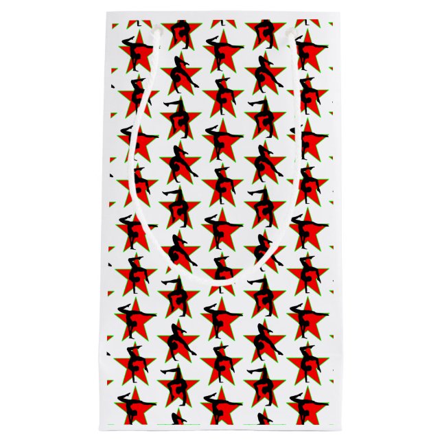 SACOLA PARA PRESENTES PEQUENA DESIGN DE GINÁSTICA DE HOLIDAY RED (Frente)