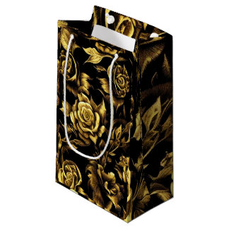 Sacola Para Presentes Pequena design de luxo com rosas ouros a preto