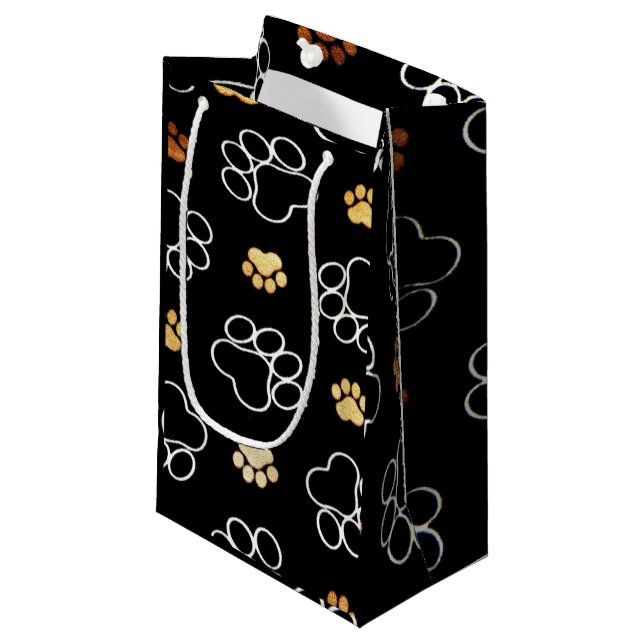 Sacola Para Presentes Pequena Design de Pegadas de Pata (Frente inclinada)