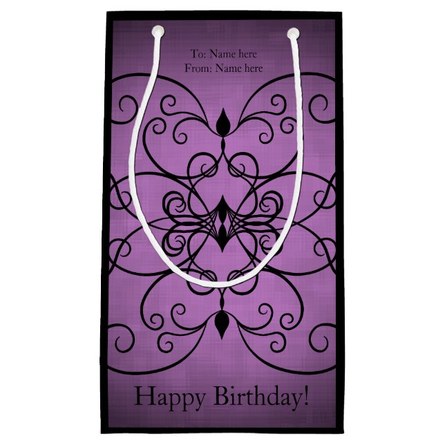 Sacola Para Presentes Pequena Design preto roxo (Frente)