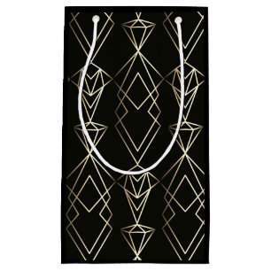 Sacola Para Presentes Pequena Design retrô clássico em preto e Dourado