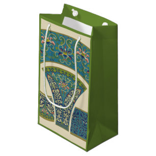 Sacola Para Presentes Pequena Designs orientais azuis com caras sorridentes
