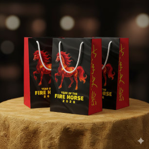 Sacola Para Presentes Pequena Deslumbrante Ano Chinês do Cavalo de Fogo 2026