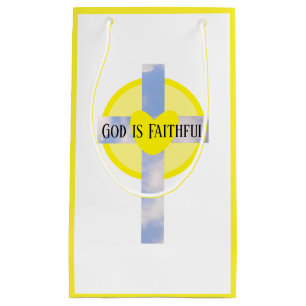 Sacola Para Presentes Pequena Deus é Bíblia de cura cruzada fiel Verse Amarelo