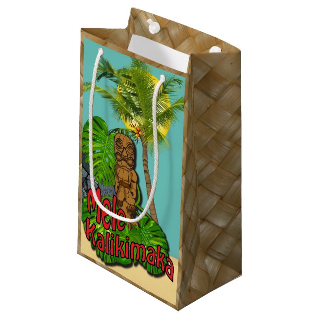 Sacola Para Presentes Pequena Dia de Natal havaiano de Tiki Mele Kalikimaka (Frente inclinada)