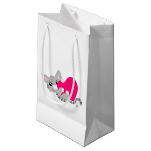 Sacola Para Presentes Pequena Dia de os namorados Gatinho com barra de presentes