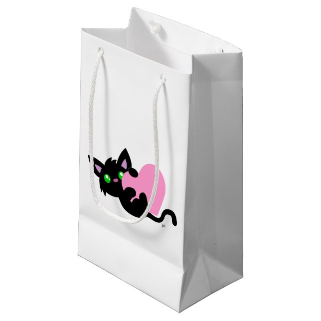 Sacola Para Presentes Pequena Dia de os namorados Preto Saco Presente do Gatinho (Frente inclinada)