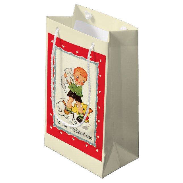 Sacola Para Presentes Pequena Dia de os namorados vitoriano, gato e cão (Frente inclinada)