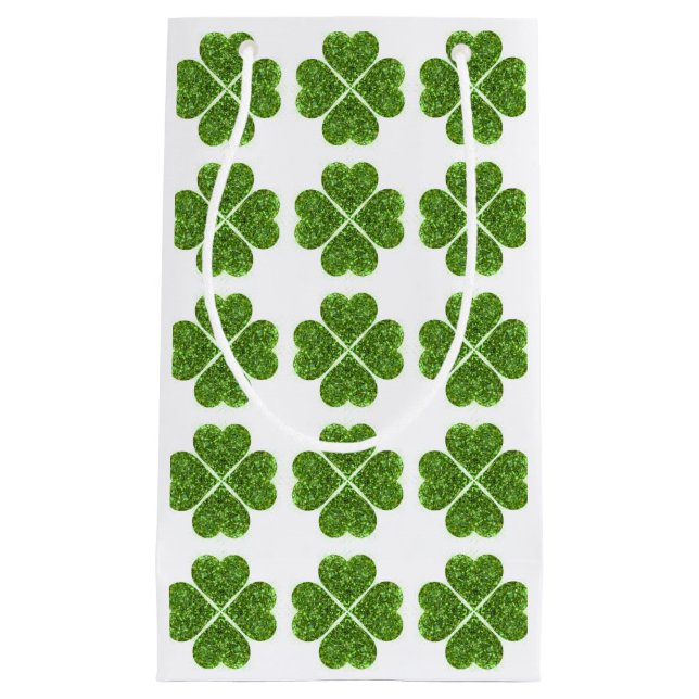 Sacola Para Presentes Pequena Dia de Patrick, trevo verde irlandês (Frente)