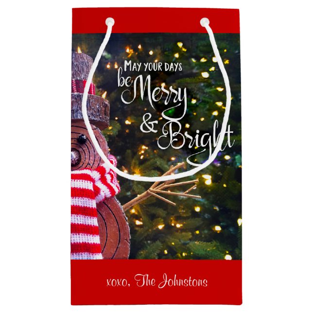 Sacola Para Presentes Pequena Dias Feliz Brilhante Russo Snowman Nome Personaliz (Verso)