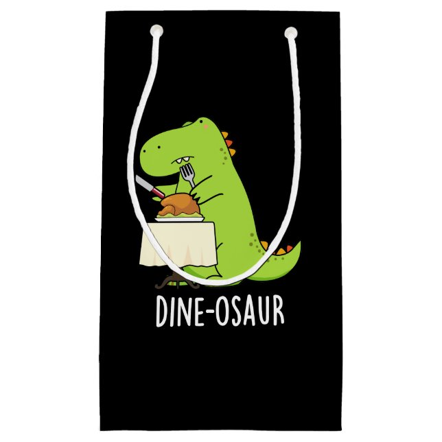 Sacola Para Presentes Pequena Dine-osaur Funny Dinossaur Pun Dark BG (Frente)