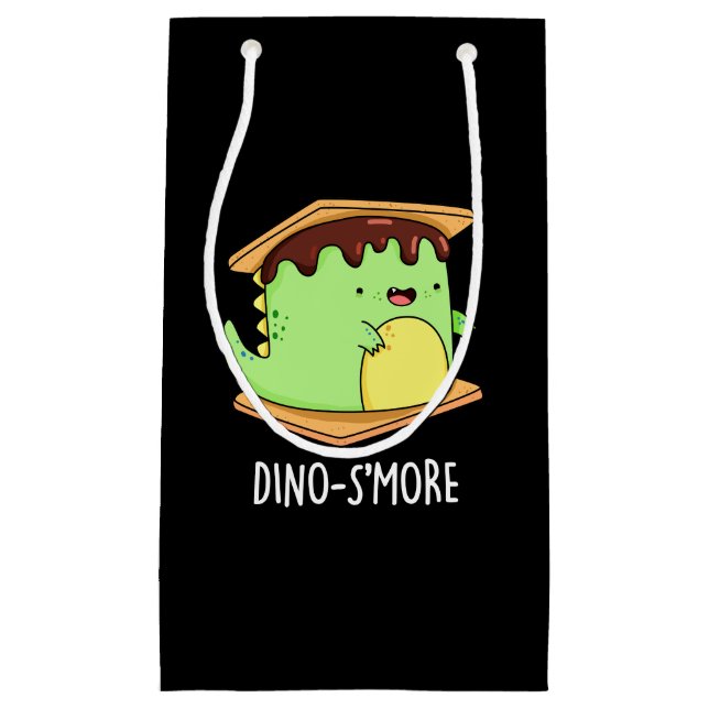 Sacola Para Presentes Pequena Dino-smore Engraçado Dinossaur Smore Pun Dark BG (Frente)