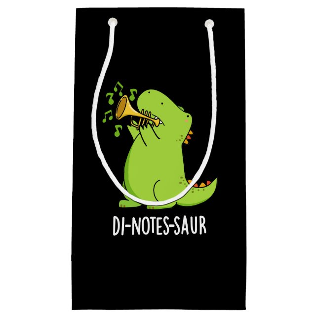 Sacola Para Presentes Pequena Dinossauro Engraçado Dinossauro Pun Dark BG (Frente)