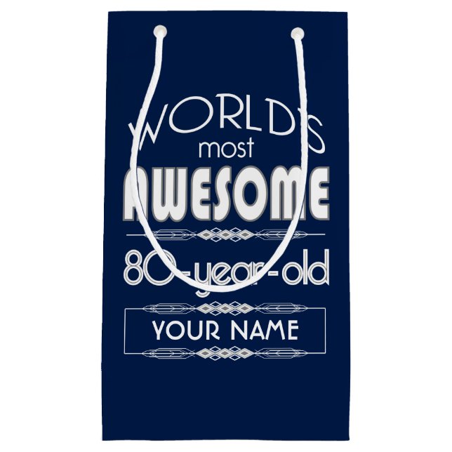 Sacola Para Presentes Pequena do 80 do aniversário dos mundos azul escuro (Frente)