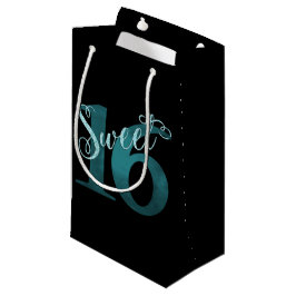 Sacola Para Presentes Pequena Doce 16 | Teal Green Grunge e Faux Glitter