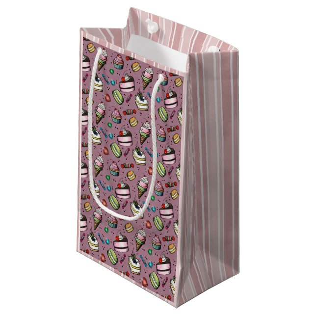 Sacola Para Presentes Pequena Doces Retro - Rosa (Frente inclinada)