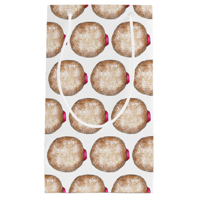 Sacola Para Presentes Pequena Donuts Recheados Feliz Hanukkah Chanukah Sufganiya (Frente)