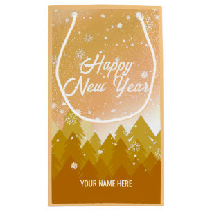 Sacola Para Presentes Pequena Dourada neve branca Natal pacífico da floresta no