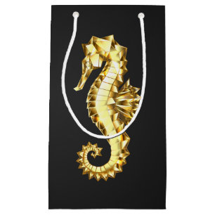 Sacola Para Presentes Pequena Dourado Cavalo de Mar Poligonal