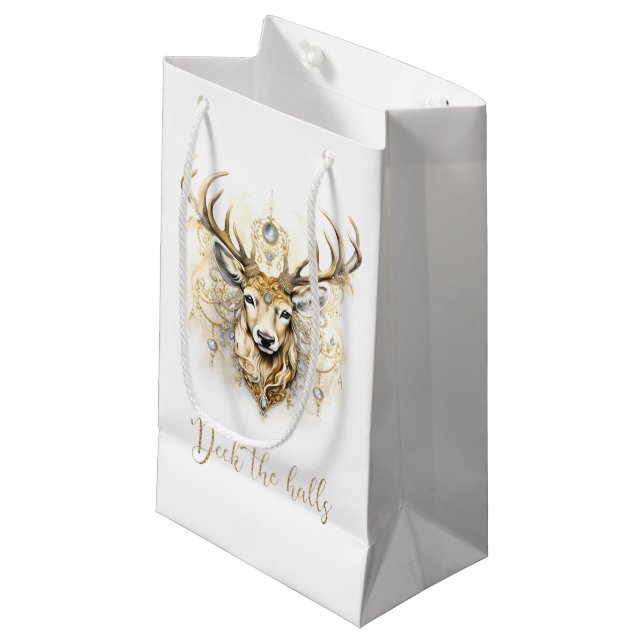 Sacola Para Presentes Pequena Dourado e Diamante Glittery Deer (Frente inclinada)