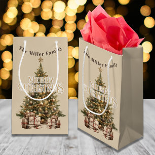 Sacola Para Presentes Pequena Dourado Natal Tradicional e Antiquado