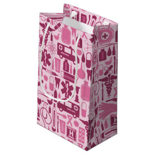 Sacola Para Presentes Pequena Doutor cor-de-rosa bonito Médico Teste padrão da