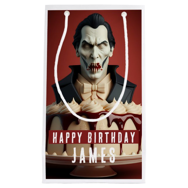 Sacola Para Presentes Pequena Dracula Vampiro temido Cream Cake - Aniversário (Frente)