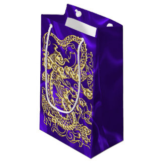 Sacola Para Presentes Pequena Dragão Dourado com relevo no Impressão de Satin Ro