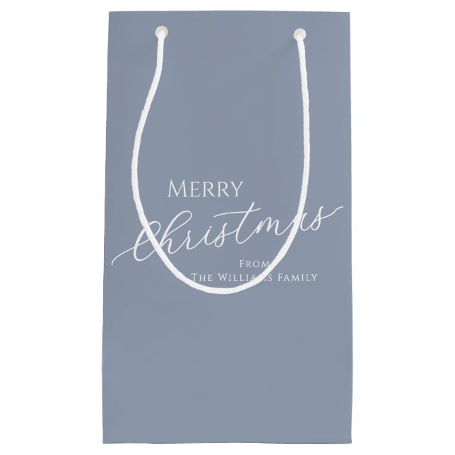 Sacola Para Presentes Pequena Dusty Blue Modern Minimalist Merry Christmas (Frente)