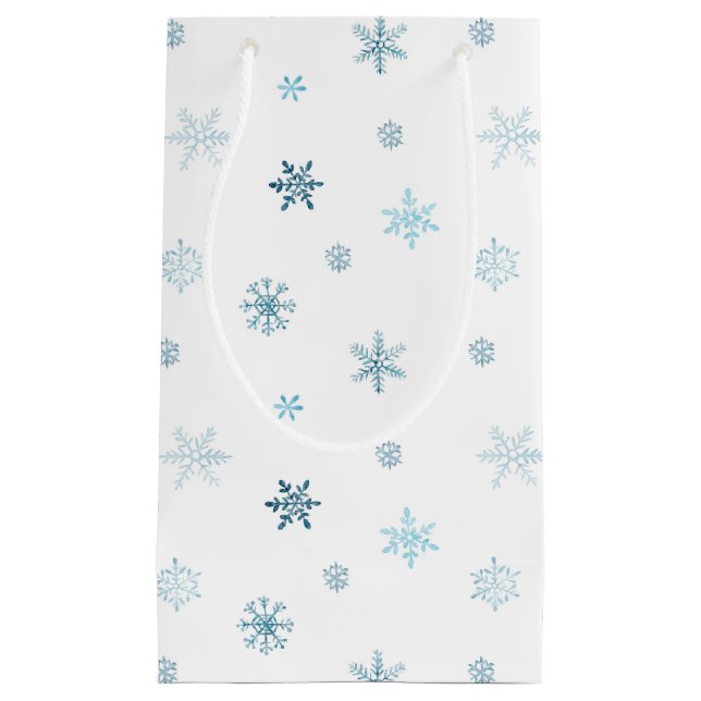 Sacola Para Presentes Pequena Dusty Blue Watercolor Snowflat Bag (Frente)