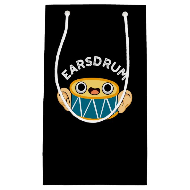 Sacola Para Presentes Pequena Earsdrum Funny Drummer Eardrum Pun Dark BG (Frente)