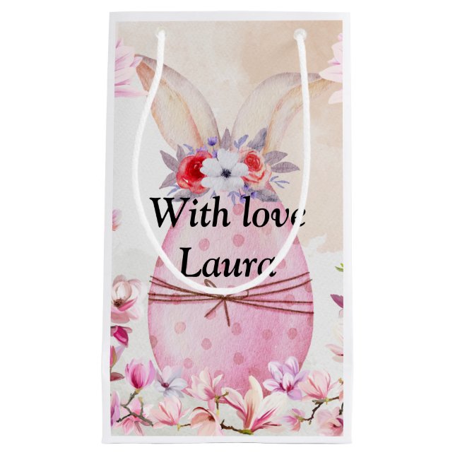 Sacola Para Presentes Pequena Easter egg with flowers pink (Frente)