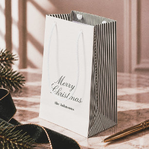 Sacola Para Presentes Pequena Editorial Verde e Creme Listrado Feliz Natal