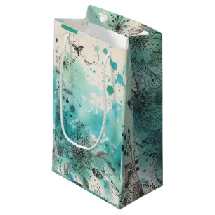 Sacola Para Presentes Pequena Efêmeras de Aquarela Turquesa