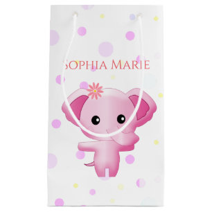 Sacola Para Presentes Pequena Elefante De Bebê Rosa Bonito