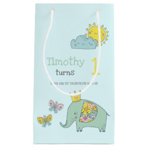 Sacola Para Presentes Pequena Elefante e borboletas Cute Personalizáveis