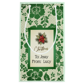 Sacola Para Presentes Pequena Elegant Dark Green Christmas Gift Bag