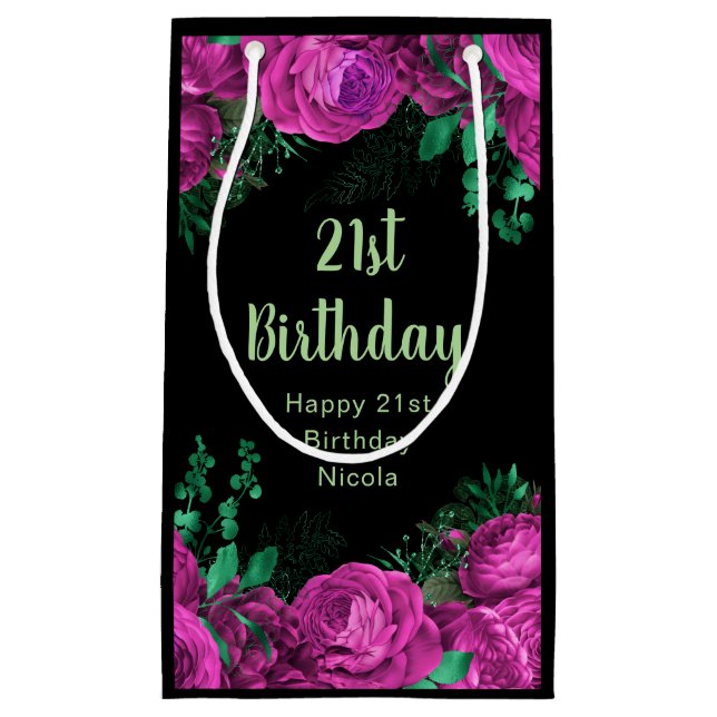 Sacola Para Presentes Pequena Elegant Hot Pink Flowers Birthday Party (Frente)